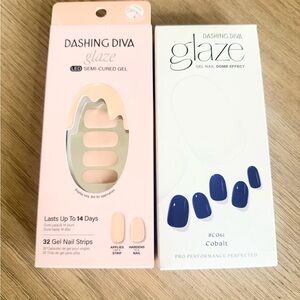 Dashing Diva Glaze LED Semi-Cured Gel Nail Strips - Pale Blush & Cobalt Blue NEW
